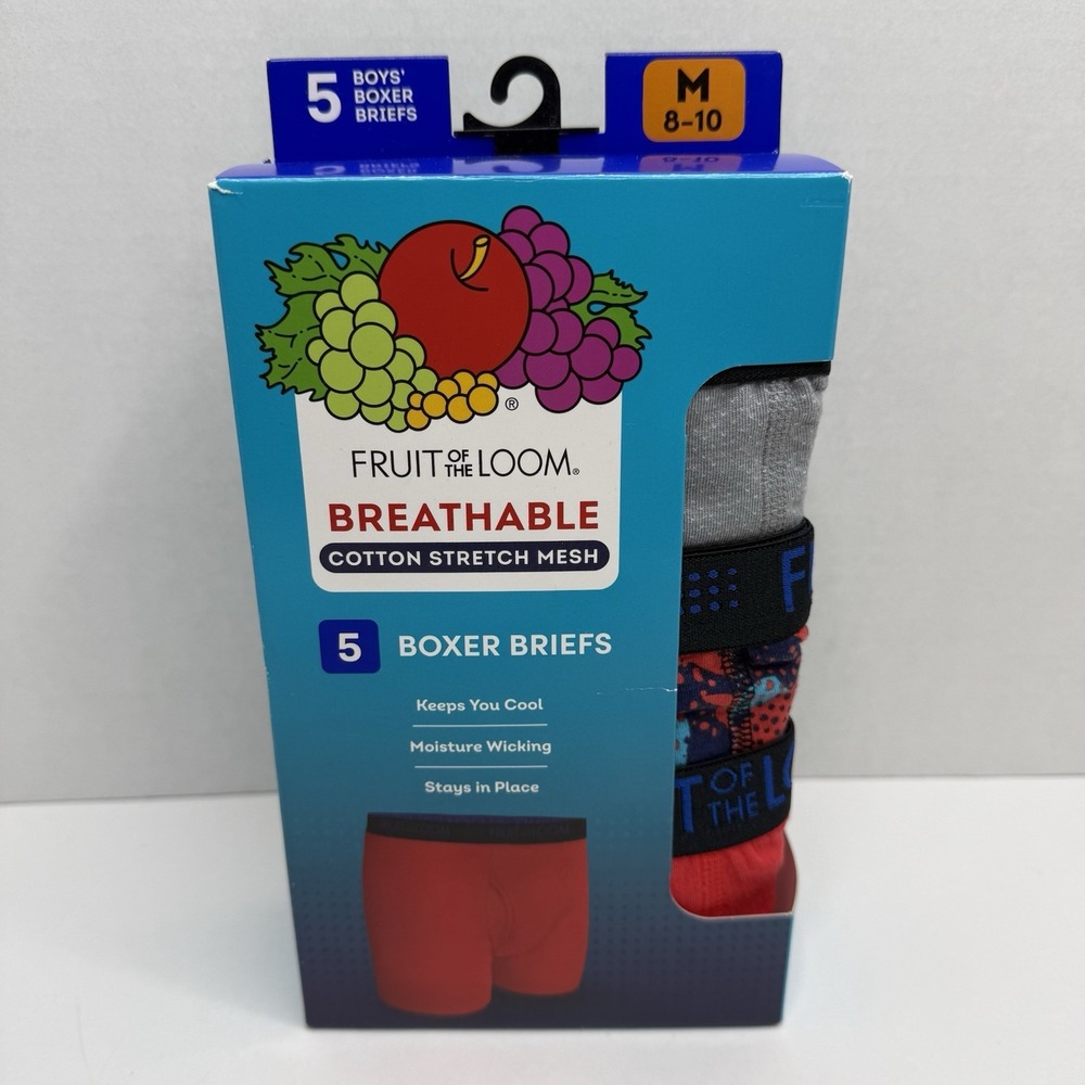 Fruit of the Loom Boys Boxer Briefs 5 Pack Breathable Mesh Size M 8-10 New